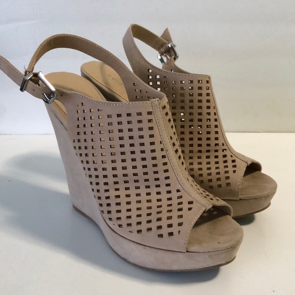 Beige suede wedges